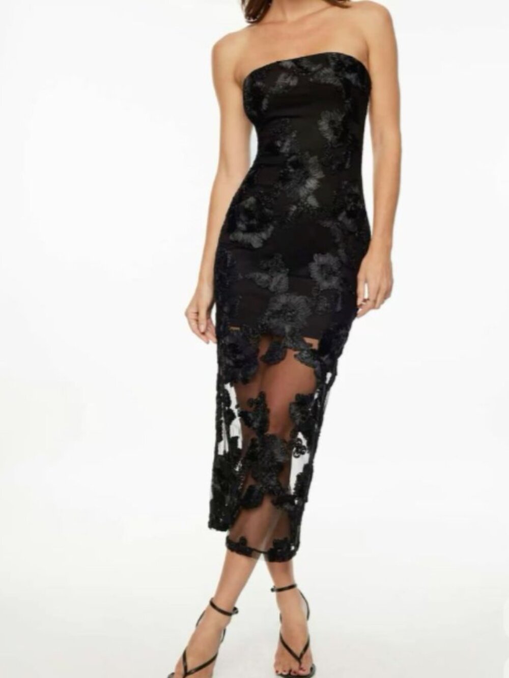 Camila Coelho Embroidered Floral Black strapless dress